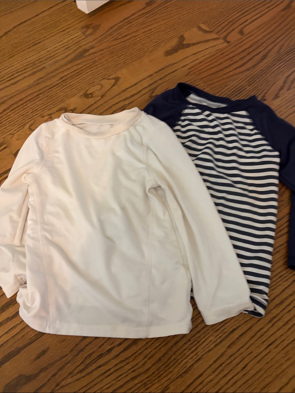 Kids Long Sleeve Tops - White Solid & Navy Striped